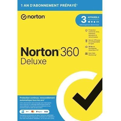 Norton 360 Deluxe - 3 appareils - 1 an - antivirus - Publicité Norton 360 Deluxe - 3 appareils - 1 an - antivirus - Publicité