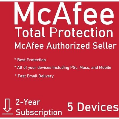 MCAFEE Total Protection 2023 - 5 Appareils - 2 Ans - PC / Mac / Android / iOS - téléchargement Blanc - Publicité MCAFEE Total Protection 2023 - 5 Appareils - 2 Ans - PC / Mac / Android / iOS - téléchargement Blanc - Publicité