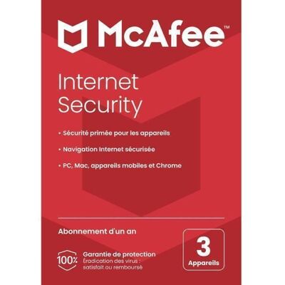 Antivirus - McAfee Internet Security - 3 Appareils - 1 An - Version Téléchargement - Publicité Antivirus - McAfee Internet Security - 3 Appareils - 1 An - Version Téléchargement - Publicité