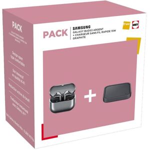 Pack Ecouteurs intra auriculaires sans fil Samsung Galaxy Buds 3 avec réduction de bruit Argent + Chargeur sans fil rapide 15 Gris - Publicité Pack Ecouteurs intra auriculaires sans fil Samsung Galaxy Buds 3 avec réduction de bruit Argent + Chargeur sans fil rapide 15 Gris - Publicité