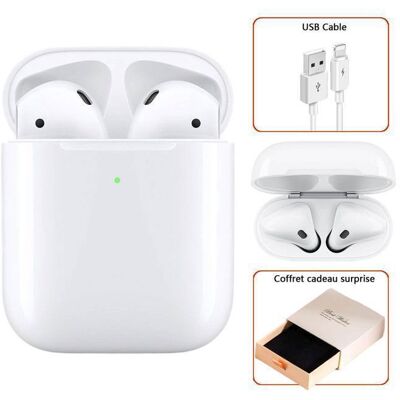 Apple AirPods (2e génération) Écouteurs Bluetooth blancs avec étui de chargement Blanc - Publicité Apple AirPods (2e génération) Écouteurs Bluetooth blancs avec étui de chargement Blanc - Publicité