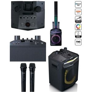 Enceinte Bluetooth - LENCO - PRO 240W - Subwoofer 10” - LED RGB - Double micros sans fil Noir - Publicité Enceinte Bluetooth - LENCO - PRO 240W - Subwoofer 10” - LED RGB - Double micros sans fil Noir - Publicité