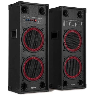 Fenton SPK-210 - Pack d’enceintes actives PA 2×10″ 1200 W streaming sans fil USB SD entrées micros Noir - Publicité Fenton SPK-210 - Pack d’enceintes actives PA 2×10″ 1200 W streaming sans fil USB SD entrées micros Noir - Publicité