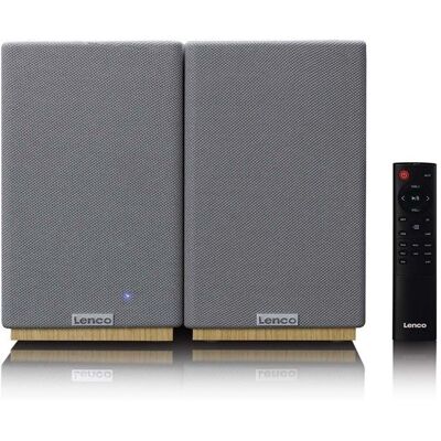 Lenco SPB-241WDGY - Ensemble de 2 enceintes HiFi stéréo Bluetooth® - Son puissant et design élégant - Bois/Gris Gris - Publicité Lenco SPB-241WDGY - Ensemble de 2 enceintes HiFi stéréo Bluetooth® - Son puissant et design élégant - Bois/Gris Gris - Publicité