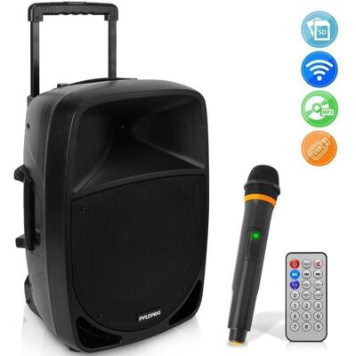 Haut-parleur Karaoke Bluetooth Portable Pyle PSBT125A - 1200W avec Microphone Sans Fil - Publicité Haut-parleur Karaoke Bluetooth Portable Pyle PSBT125A - 1200W avec Microphone Sans Fil - Publicité