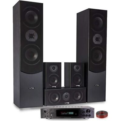 Ensemble Home-Cinéma 5 enceintes LTC E1004 Noire 850W + Ampli ATM8000 Karaoke - USB/BT/RADIO FM 4x75W +3 x20W + Câble Noir - Publicité Ensemble Home-Cinéma 5 enceintes LTC E1004 Noire 850W + Ampli ATM8000 Karaoke - USB/BT/RADIO FM 4x75W +3 x20W + Câble Noir - Publicité