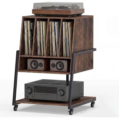 GIANTEX Meuble Platine Vinyle avec Roulette Support de Tourne-Disque Compartiments & Étagère inférieure 54 x 57 x 76 5 cm Marron - Publicité GIANTEX Meuble Platine Vinyle avec Roulette Support de Tourne-Disque Compartiments & Étagère inférieure 54 x 57 x 76 5 cm Marron - Publicité