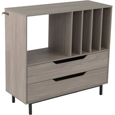 GOPLUS Meuble de Rangement 91x36x87CM 4 Niveaux pour 300 Albums Disques Support Tourne Disque Vinyle avec 2 Tiroirs Gris Marron - Publicité GOPLUS Meuble de Rangement 91x36x87CM 4 Niveaux pour 300 Albums Disques Support Tourne Disque Vinyle avec 2 Tiroirs Gris Marron - Publicité