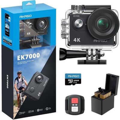 AKASO EK7000 Caméra Sport 4K 30fps 20MP WiFi avec Carte Mémoire microSDXC 128Go Action Camera 4k Étanche jusquà 30M Noir Noir - Publicité AKASO EK7000 Caméra Sport 4K 30fps 20MP WiFi avec Carte Mémoire microSDXC 128Go Action Camera 4k Étanche jusquà 30M Noir Noir - Publicité
