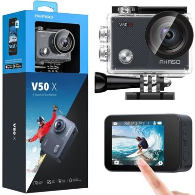 AKASO V50X Caméra Sport 4K/30fps Écran Tactile 2 EIS Étanche 40m Zoom 4X Micro Externe & Télécommande Accessoires Casque Noir Noir - Publicité AKASO V50X Caméra Sport 4K/30fps Écran Tactile 2 EIS Étanche 40m Zoom 4X Micro Externe & Télécommande Accessoires Casque Noir Noir - Publicité