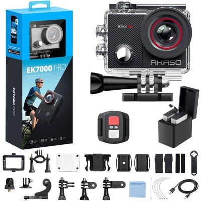 AKASO EK7000 Pro Caméra daction 4K30fps 20MP écran tactile 2 EIS étanche 40m Zoom 5X micro externe kit accessoires casque Noir Noir - Publicité AKASO EK7000 Pro Caméra daction 4K30fps 20MP écran tactile 2 EIS étanche 40m Zoom 5X micro externe kit accessoires casque Noir Noir - Publicité