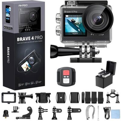 AKASO Brave 4 Pro Caméra d'Action - 4K, Étanche 40M, Écrans Doubles - Publicité AKASO Brave 4 Pro Caméra d'Action - 4K, Étanche 40M, Écrans Doubles - Publicité