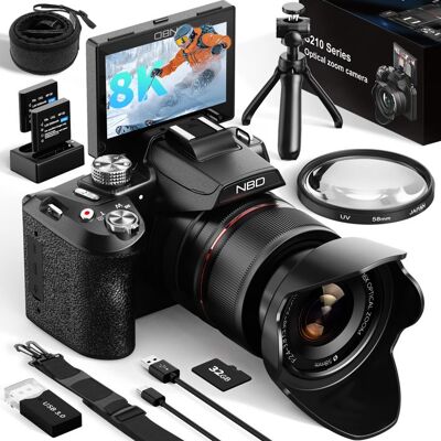 NBD Appareil Photo Numérique 8K64MPZoom Optique 16xincluant carte TF 32GB & 2 batteries Noir - Publicité NBD Appareil Photo Numérique 8K64MPZoom Optique 16xincluant carte TF 32GB & 2 batteries Noir - Publicité