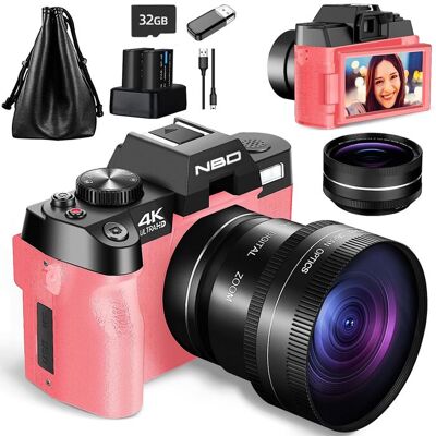 NBD Appareil Photo 4K 48MP Autofocus Zoom Numérique 16X Écran IPS 3.0 Carte 32Go WiFi et contrôle dapplication Rose Rose - Publicité NBD Appareil Photo 4K 48MP Autofocus Zoom Numérique 16X Écran IPS 3.0 Carte 32Go WiFi et contrôle dapplication Rose Rose - Publicité