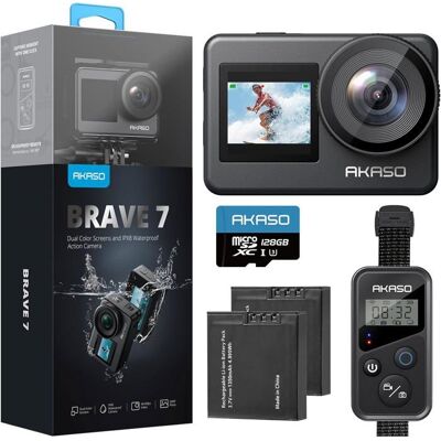 AKASO Brave 7 Caméra Sport 4K avec Carte Mémoire de 128Go - Action Cam IPX 8 Etanche Deux Écrans Tactile 20MP Caméra d Action Noir Noir - Publicité AKASO Brave 7 Caméra Sport 4K avec Carte Mémoire de 128Go - Action Cam IPX 8 Etanche Deux Écrans Tactile 20MP Caméra d Action Noir Noir - Publicité