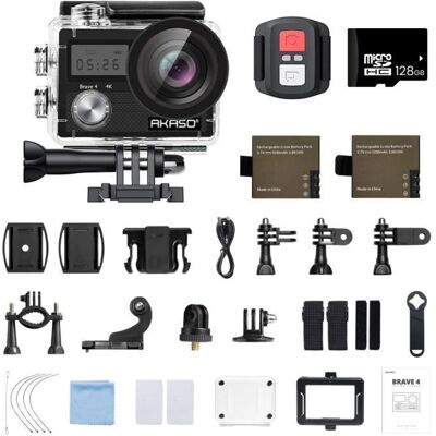 AKASO Brave 4 Caméra Sport Etanche 40M 4K WiFi 20MP avec Carte Mémoire 64 Go Ultra HD Écran LCD 2 Batteries 1050mAh Noir Noir - Publicité AKASO Brave 4 Caméra Sport Etanche 40M 4K WiFi 20MP avec Carte Mémoire 64 Go Ultra HD Écran LCD 2 Batteries 1050mAh Noir Noir - Publicité