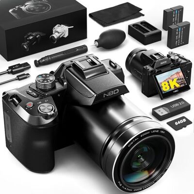 NBD Appareil Photo Numérique 8K 64MP avec Autofocus et Zoom 16x Écran IPS 3 180° Kit Création Youtube Instagram Noir - Publicité NBD Appareil Photo Numérique 8K 64MP avec Autofocus et Zoom 16x Écran IPS 3 180° Kit Création Youtube Instagram Noir - Publicité