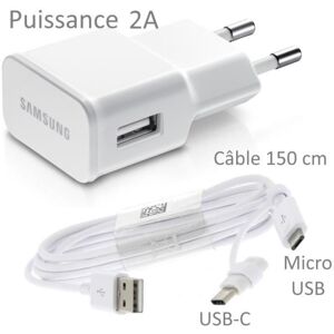 Pour Samsung Galaxy NOTE 9 : Chargeur USB Original 2A + Câble Long 150 cm Blanc Blanc - Publicité Pour Samsung Galaxy NOTE 9 : Chargeur USB Original 2A + Câble Long 150 cm Blanc Blanc - Publicité
