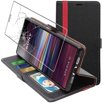 Étui Portefeuille + Verre Trempé - ebestStar - Sony Xperia 10 - Housse protection PU Cuir Support Stand - Noir / Rouge Noir - Publicité Étui Portefeuille + Verre Trempé - ebestStar - Sony Xperia 10 - Housse protection PU Cuir Support Stand - Noir / Rouge Noir - Publicité