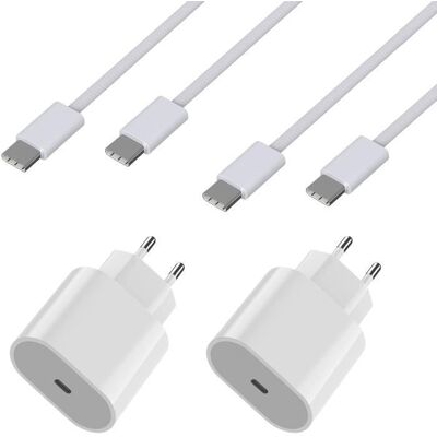 Lot 2 Chargeurs Rapide 20W + 2 Cables USB-C USB-C 1 mètre pour iPhone 17/17 AIR/17 PRO/17 PRO MAX/17e/16e Phonillico® Blanc - Publicité Lot 2 Chargeurs Rapide 20W + 2 Cables USB-C USB-C 1 mètre pour iPhone 17/17 AIR/17 PRO/17 PRO MAX/17e/16e Phonillico® Blanc - Publicité