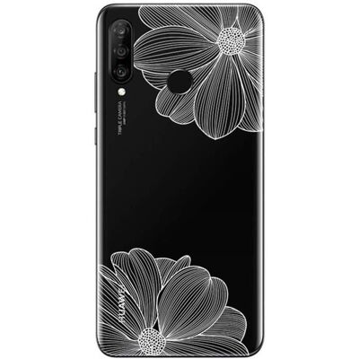 Coque Huawei P30 Lite - Fleur Blanche- Souple souple transparente- Gel TPU - NOVAGO Noir - Publicité Coque Huawei P30 Lite - Fleur Blanche- Souple souple transparente- Gel TPU - NOVAGO Noir - Publicité
