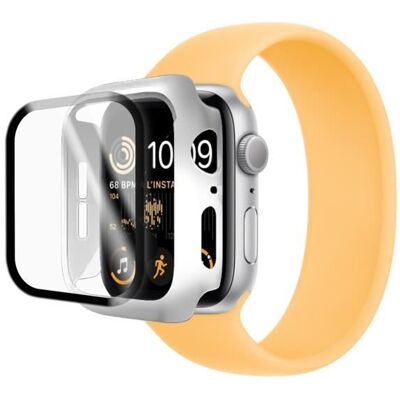123 Verre trempé +Coque de protection souple silicone Argent pour Apple Watch Serie SE 2 2022 44mm - Yuan Yuan Gris - Publicité 123 Verre trempé +Coque de protection souple silicone Argent pour Apple Watch Serie SE 2 2022 44mm - Yuan Yuan Gris - Publicité