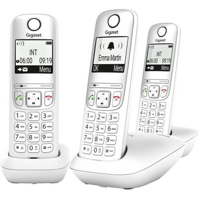 Téléphone sans fil - GIGASET - A695 Trio - 3 combinés - Grand écran à Haut Contraste - Mains libres Blanc - Publicité Téléphone sans fil - GIGASET - A695 Trio - 3 combinés - Grand écran à Haut Contraste - Mains libres Blanc - Publicité