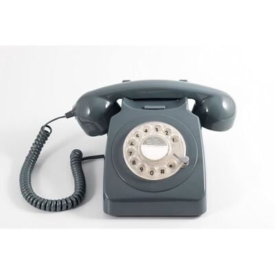 GPO 746 Telephone fixe retro de style annees 1970 a cadran rotatif - Cordon extansible sonnerie authentique - gris Gris - Publicité GPO 746 Telephone fixe retro de style annees 1970 a cadran rotatif - Cordon extansible sonnerie authentique - gris Gris - Publicité