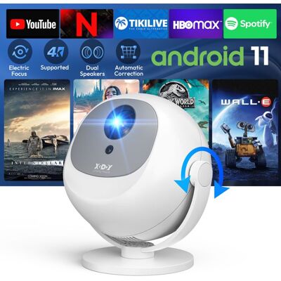XGODY Vidéoprojecteur 4K Supporté A2 Smart Projecteur 5G WiFi Bluetooth5.2LED 12000 Lumen 1080P HD avec iOS/Android Rotatif à 360° Blanc - Publicité XGODY Vidéoprojecteur 4K Supporté A2 Smart Projecteur 5G WiFi Bluetooth5.2LED 12000 Lumen 1080P HD avec iOS/Android Rotatif à 360° Blanc - Publicité