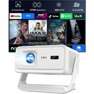 XGODY A1 Mini Projecteur 4K/8K Portable Wifi6 Bt5.4 Autofocus Obstacle Avoidance Correction Automatique 180° Rotation Android14 Blanc - Publicité XGODY A1 Mini Projecteur 4K/8K Portable Wifi6 Bt5.4 Autofocus Obstacle Avoidance Correction Automatique 180° Rotation Android14 Blanc - Publicité