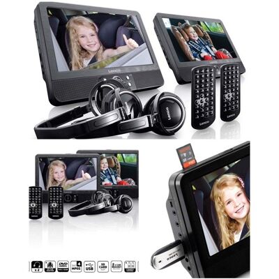 Lecteur DVD portable - LENCO - DVP-939 - 2 écrans 9 pouces - USB - SD/MMC - Batterie rechargeable Noir - Publicité Lecteur DVD portable - LENCO - DVP-939 - 2 écrans 9 pouces - USB - SD/MMC - Batterie rechargeable Noir - Publicité