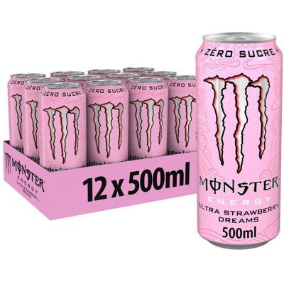 Boissons énergisantes sans sucre Monster Energy - Monster Energy Ultra Zero Sugar - Strawberry Dreams Pack de 12 - Publicité Boissons énergisantes sans sucre Monster Energy - Monster Energy Ultra Zero Sugar - Strawberry Dreams Pack de 12 - Publicité