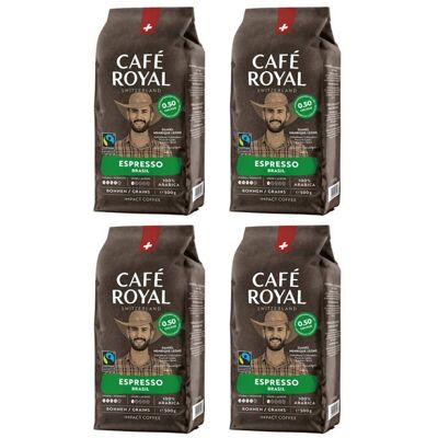 CAFE ROYAL 4 x 500 GR - Café Royal Brasil Espresso - Café Torréfié en Grains 100% Arabica - Intensité 4/5 - Certifiés Fairtrade - Publicité CAFE ROYAL 4 x 500 GR - Café Royal Brasil Espresso - Café Torréfié en Grains 100% Arabica - Intensité 4/5 - Certifiés Fairtrade - Publicité