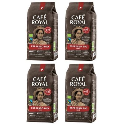 CAFE ROYAL 4 x 500 GR - Café Royal Peru Espresso Bio - Café Torréfié en Grains 100% Arabica - Intensité 4/5 - Certifié Fairtrade - Publicité CAFE ROYAL 4 x 500 GR - Café Royal Peru Espresso Bio - Café Torréfié en Grains 100% Arabica - Intensité 4/5 - Certifié Fairtrade - Publicité