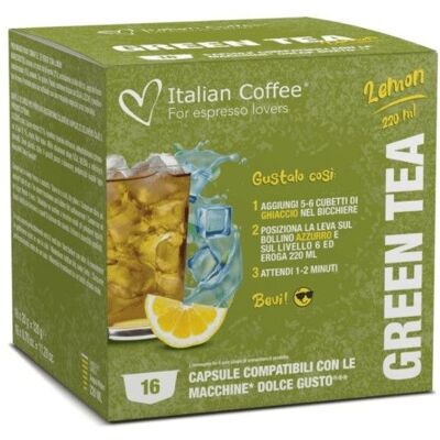 Thé Vert Citron 64 capsules compatibles Nescafé Dolce Gusto boisson froide - La Capsuleria - Publicité Thé Vert Citron 64 capsules compatibles Nescafé Dolce Gusto boisson froide - La Capsuleria - Publicité