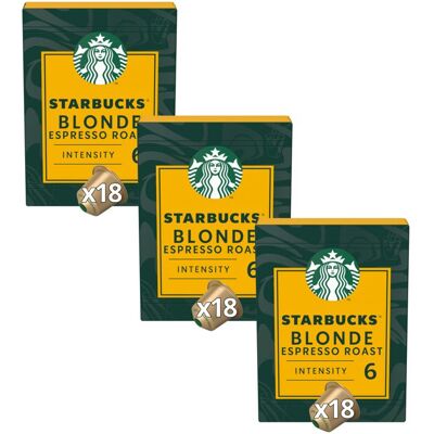 Starbucks by Nespresso – Pack de 3 boîtes Blonde Espresso Roast - 54 capsules - Publicité Starbucks by Nespresso – Pack de 3 boîtes Blonde Espresso Roast - 54 capsules - Publicité