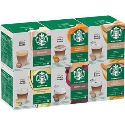 STARBUCKS Pack Variété Café Gourmand By Nescafé Dolce Gusto Capsules De Café 6 X 12 (72 Capsules) - Exclusivité - Publicité STARBUCKS Pack Variété Café Gourmand By Nescafé Dolce Gusto Capsules De Café 6 X 12 (72 Capsules) - Exclusivité - Publicité