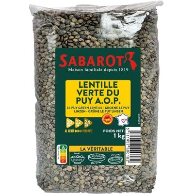 Lentilles vertes du Puy aop sachet 1kg Sabarot - Publicité Lentilles vertes du Puy aop sachet 1kg Sabarot - Publicité