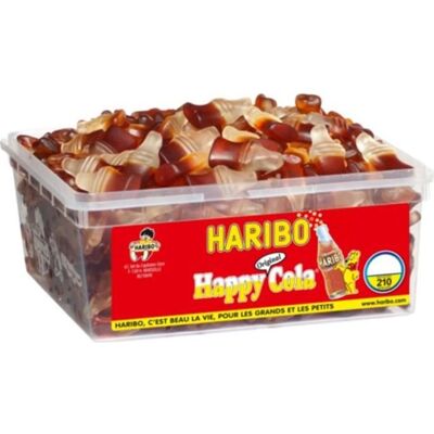 Bonbons cola acidulés - HARIBO - Happy Cola - 210 pièces - Bonbons gélifiés - Goût cola - Sans allergènes - 1100 g - Publicité Bonbons cola acidulés - HARIBO - Happy Cola - 210 pièces - Bonbons gélifiés - Goût cola - Sans allergènes - 1100 g - Publicité
