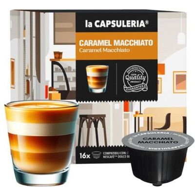 Caramel Macchiato 96 capsules compatibles Nescafé Dolce Gusto 8 boîtes de 16 - La Capsuleria - Publicité Caramel Macchiato 96 capsules compatibles Nescafé Dolce Gusto 8 boîtes de 16 - La Capsuleria - Publicité