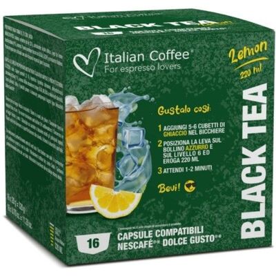 Thé Noir Citron 64 capsules compatibles Nescafé Dolce Gusto boisson froide - La Capsuleria - Publicité Thé Noir Citron 64 capsules compatibles Nescafé Dolce Gusto boisson froide - La Capsuleria - Publicité