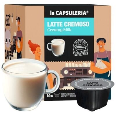 Lait Crémeux 96 capsules compatibles Nescafé Dolce Gusto 8 boîtes de 16 - La Capsuleria - Publicité Lait Crémeux 96 capsules compatibles Nescafé Dolce Gusto 8 boîtes de 16 - La Capsuleria - Publicité