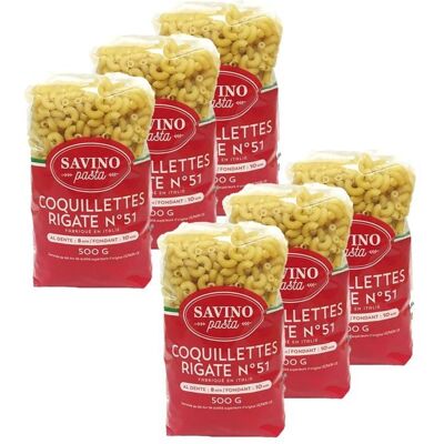 NC Savino Pasta - Lot 6x Pâtes Coquillettes Rigate n°51 - Savino Pasta - paquet 500g - Publicité NC Savino Pasta - Lot 6x Pâtes Coquillettes Rigate n°51 - Savino Pasta - paquet 500g - Publicité