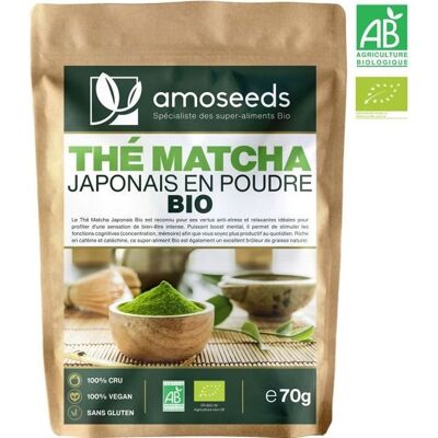 Thé Matcha Japonais en Poudre Bio 70G - Qualité Supérieure - amoseeds - Publicité Thé Matcha Japonais en Poudre Bio 70G - Qualité Supérieure - amoseeds - Publicité