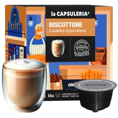 Biscottone 96 capsules compatibles Nescafé Dolce Gusto 8 boîtes de 16 - La Capsuleria - Publicité Biscottone 96 capsules compatibles Nescafé Dolce Gusto 8 boîtes de 16 - La Capsuleria - Publicité