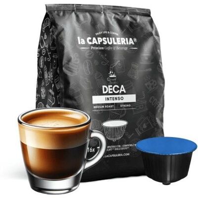 Café Deca Intenso 160 capsules compatibles Nescafé Dolce Gusto décaféiné - La Capsuleria - Publicité Café Deca Intenso 160 capsules compatibles Nescafé Dolce Gusto décaféiné - La Capsuleria - Publicité