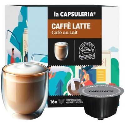 Café Latte 96 capsules compatibles Nescafé Dolce Gusto 8 boîtes de 16 - La Capsuleria - Publicité Café Latte 96 capsules compatibles Nescafé Dolce Gusto 8 boîtes de 16 - La Capsuleria - Publicité