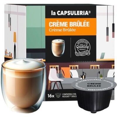 Crème Brûlée 96 capsules compatibles Nescafé Dolce Gusto 8 boîtes de 16 - La Capsuleria - Publicité Crème Brûlée 96 capsules compatibles Nescafé Dolce Gusto 8 boîtes de 16 - La Capsuleria - Publicité