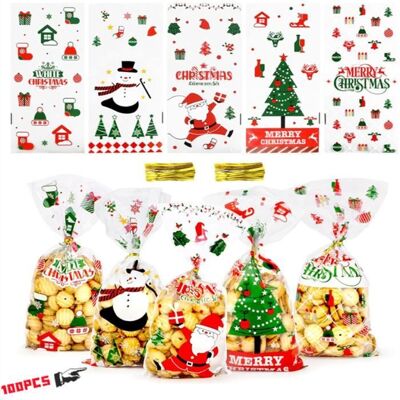 AMOUNE Sacs à biscuits 100pcs Sacs de Biscuits Bonbons de Noël Sachets de Transparent en Cadeau Noel avec 100pcs Cravates Torsadées - Publicité AMOUNE Sacs à biscuits 100pcs Sacs de Biscuits Bonbons de Noël Sachets de Transparent en Cadeau Noel avec 100pcs Cravates Torsadées - Publicité