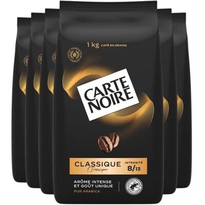 Café en Grains - Carte Noire - Classique - Pur Arabica - Rainforest Alliance - Lot de 6 x 1 kg - Publicité Café en Grains - Carte Noire - Classique - Pur Arabica - Rainforest Alliance - Lot de 6 x 1 kg - Publicité